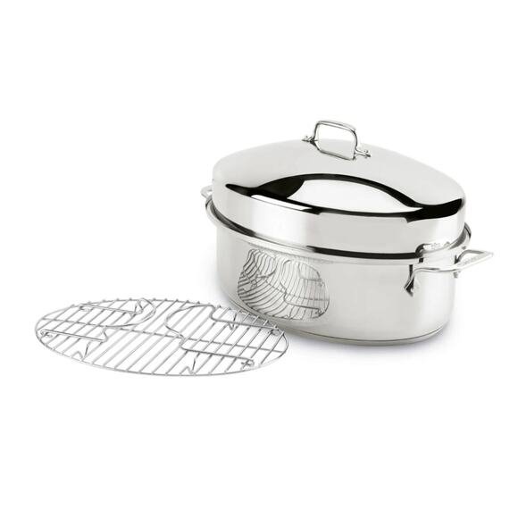 All Clad Stainless-Steel Oval 10 Qt Roaster Pan W/trivet & LID 18/10 Tri Ply - Picture 1 of 7